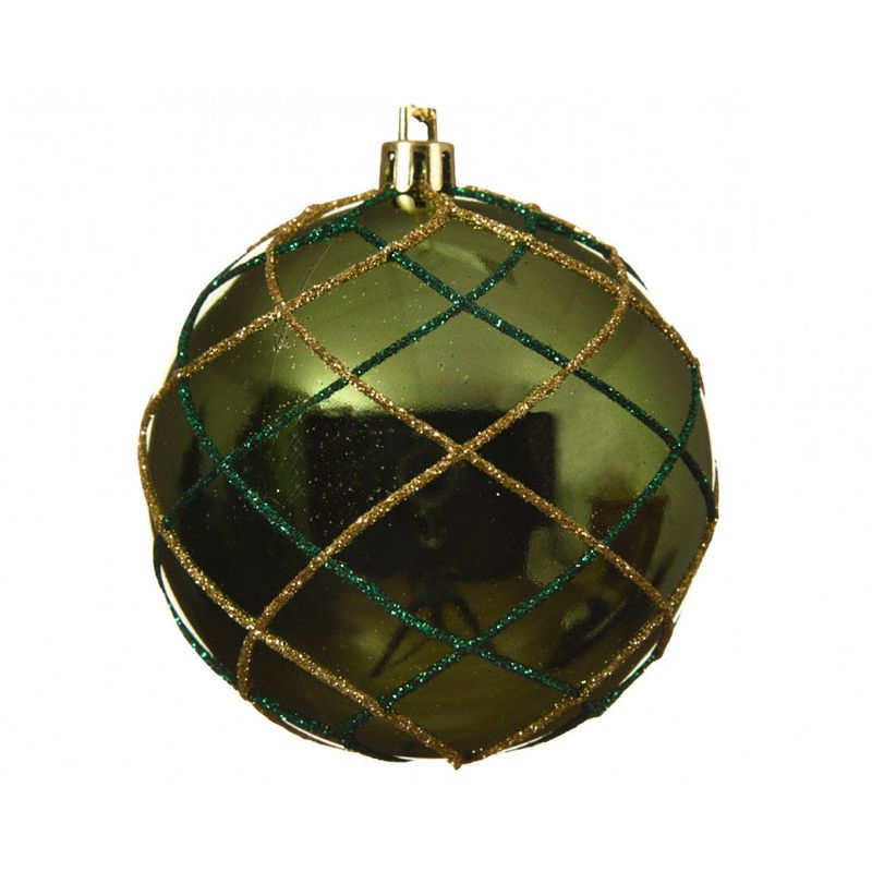 Foto van Kerstbal kunststof gold/green glitter shiny decoris