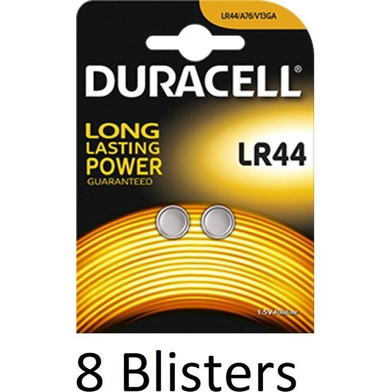 Foto van 16 stuks (8 blisters a 2 st) duracell lr44 batterij single-use battery alkaline