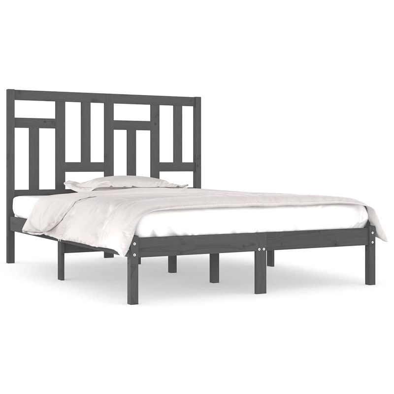 Foto van The living store houten bedframe - massief grenenhout - 195.5 x 125.5 x 31 cm - grijs