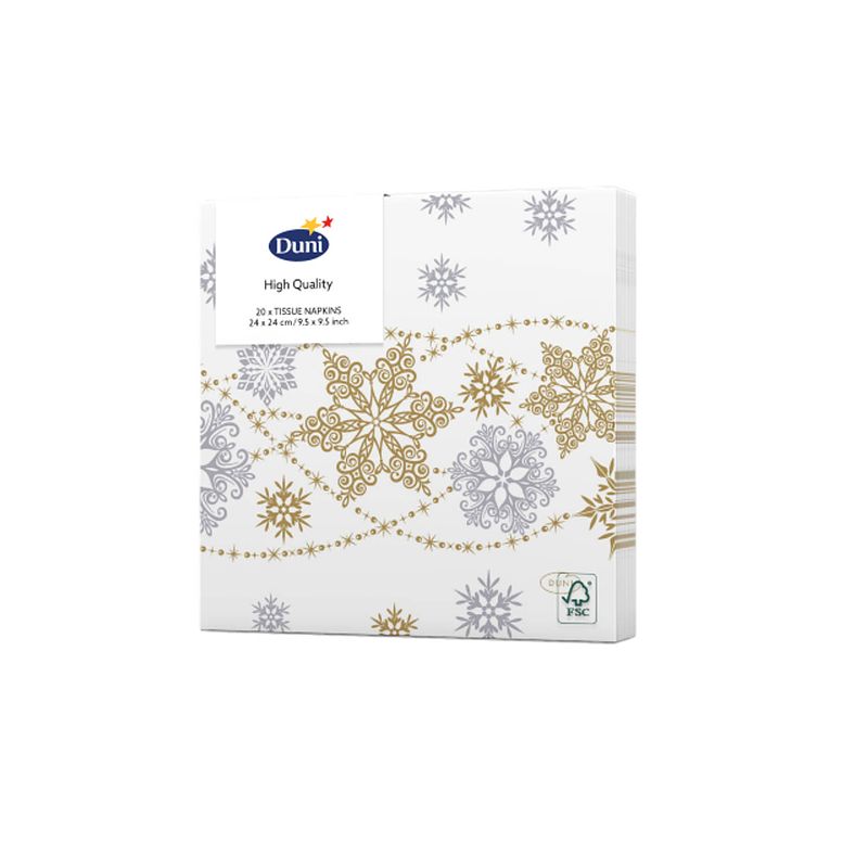 Foto van Duni - servetten snow glitter white 3-laags tissue 24 x 24 cm