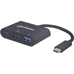 Foto van Manhattan 152037 usb / hdmi adapter [1x usb-c stekker - 1x hdmi-bus, usb 3.2 gen 1 bus a (usb 3.0), usb-c bus] zwart ul gecertificeerd 0.08 m