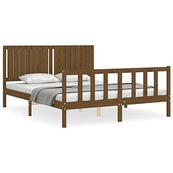 Foto van Vidaxl bedframe met hoofdbord massief hout honingbruin 5ft king size