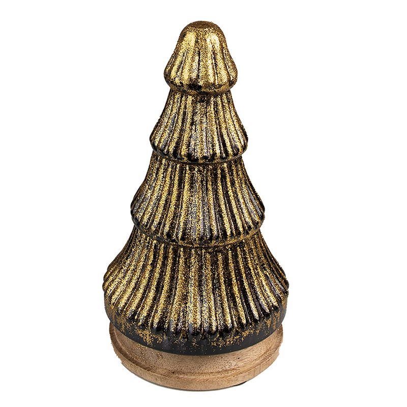 Foto van Clayre & eef kerstdecoratie kerstboom 24 cm goudkleurig hout glas decoratief figuur decoratieve accessoires