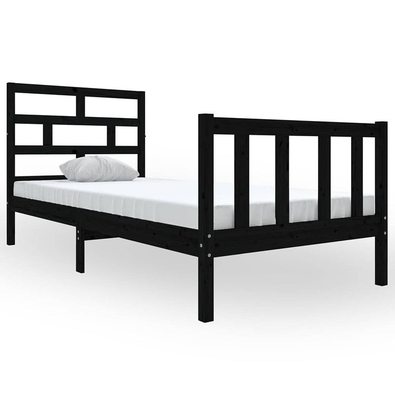 Foto van The living store houten bedframe - 195.5 x 95.5 cm - massief grenenhout - zwart