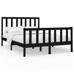 Foto van The living store houten bedframe - king size - massief grenenhout - zwart - 205.5 x 156 x 69.5 cm - comfortabel