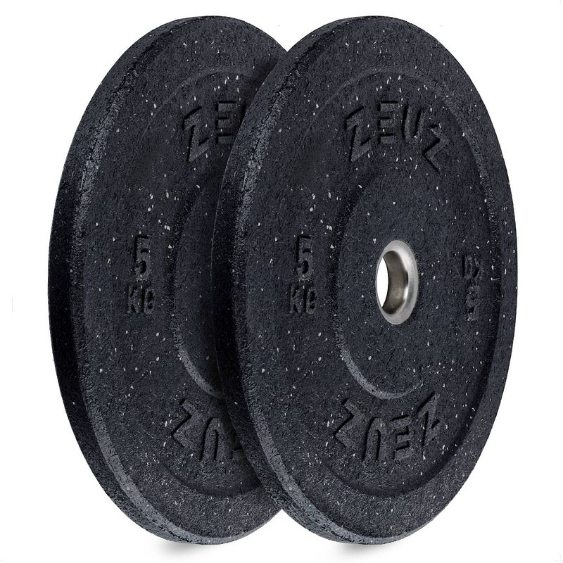 Foto van Zeuz® halterschijf 2 stuks 5 kg - gewichten set - 5kg bumper plates - voor 50 mm halter - crossfit & fitness