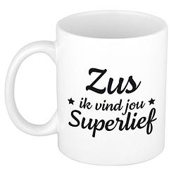 Foto van Zus ik vind jou super lief cadeau mok / beker wit 300 ml - cadeau mokken - feest mokken