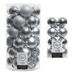 Foto van Kerstversiering kunststof kerstballen zilver 4-6 cm pakket van 53x stuks - kerstbal