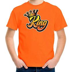 Foto van Koningsdag shirt oranje voor kinderen/ jongens - king met kroon l (146-152) - feestshirts