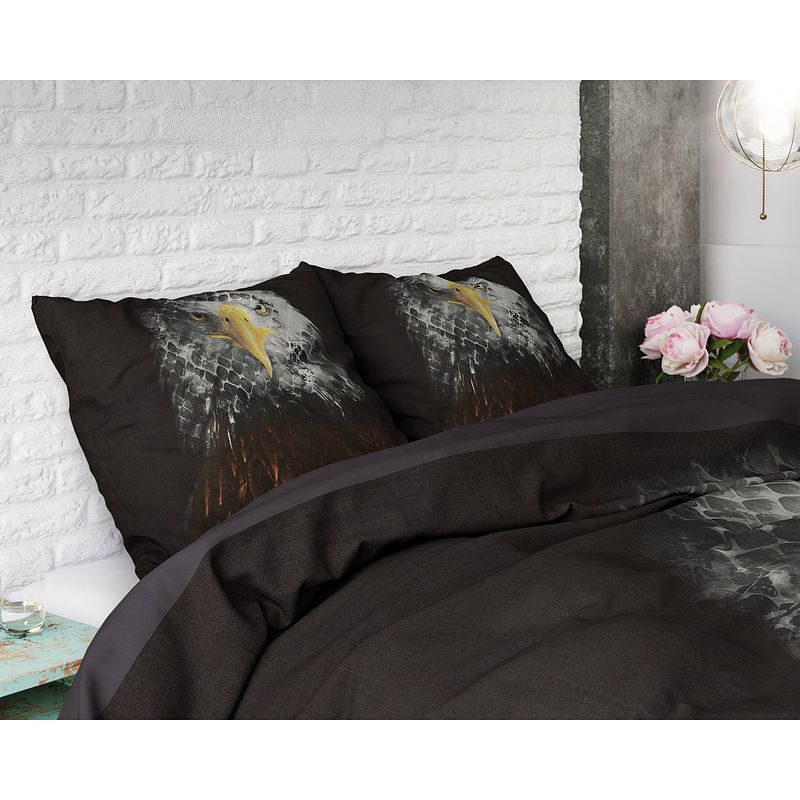 Foto van Dreamhouse bedding wild eagle dekbedovertrek - 100% katoen - lits-jumeaux (240x200/220 cm + 2 slopen) - zwart