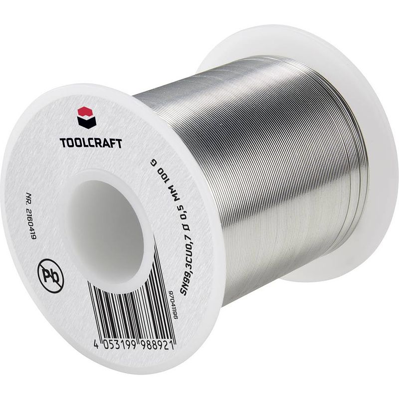 Foto van Toolcraft soldeertin, loodvrij spoel sn99,3cu0,7 100 g 0.5 mm