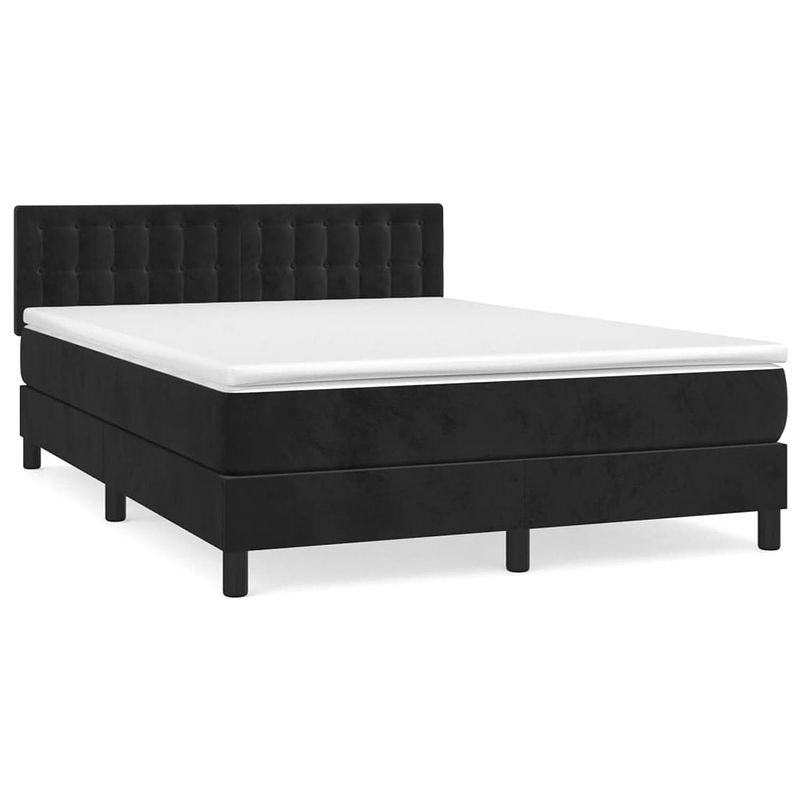 Foto van The living store boxspringbed - zwart fluwelen bed met verstelbaar hoofdbord - pocketvering matras - middelharde