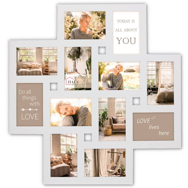 Foto van Haes deco - grote houten multi fotolijst villach wit voor 12 foto'ss 10x15 (formaat 60x60 cm) - mp123