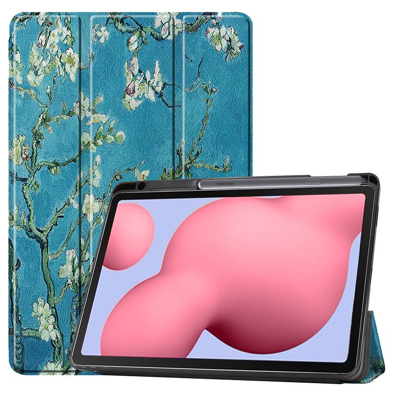 Foto van Basey samsung galaxy tab s6 lite hoesje kunstleer hoes case cover - bloesem