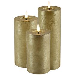 Foto van Led kaarsen/stompkaarsen - set 3x - goud - h12,5, h15 en h20 cm - warm wit - led kaarsen