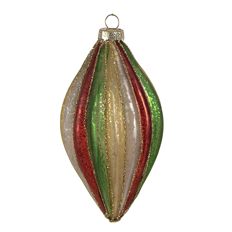 Foto van Clayre & eef kerstbal ø 7 x13 cm rood groen glas kerstboomversiering rood kerstboomversiering