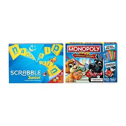 Foto van Spellenbundel - bordspel - 2 stuks - mattel scrabble junior & monopoly junior elektronisch bankieren