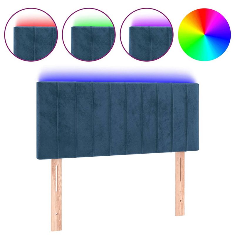 Foto van The living store led-hoofdbord donkerblauw stof 100x5x78/88cm verstelbaar met kleurrijke led-verlichting