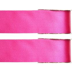 Foto van 2x hobby/decoratie fuchsia roze satijnen sierlinten 2,5 cm/25 mm x 25 meter - cadeaulinten