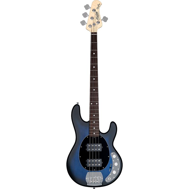 Foto van Sterling by music man stingray ray4 hh pacific blue burst satin elektrische basgitaar