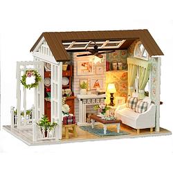 Foto van Ikonka diy modelbouw woonkamer - miniatuurhuisje happy times 20,6 cm - miniatuur bouwpakket
