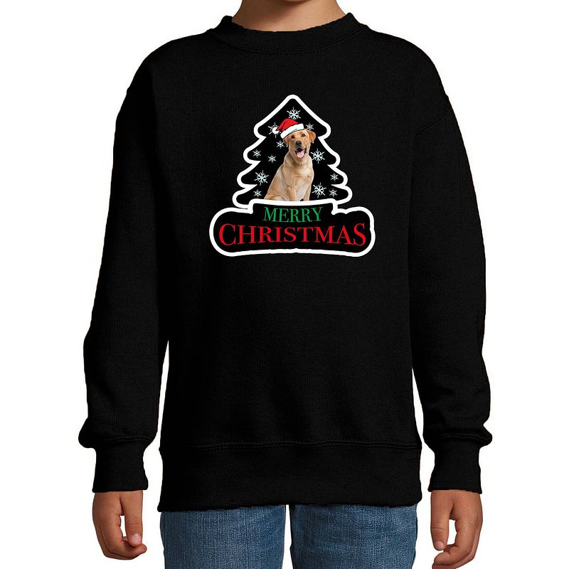 Foto van Dieren kersttrui labrador zwart kinderen - foute honden kerstsweater 9-11 jaar (134/146) - kerst truien kind