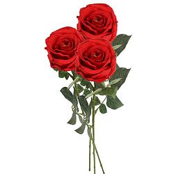 Foto van Top art kunstbloem roos nova - 3x - rood - 75 cm - kunststof steel - decoratie bloemen - kunstbloemen