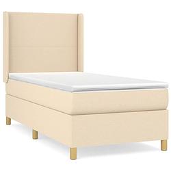 Foto van The living store boxspringbed - crème - 203x93x118/128 cm - pocketvering matras - middelharde ondersteuning -