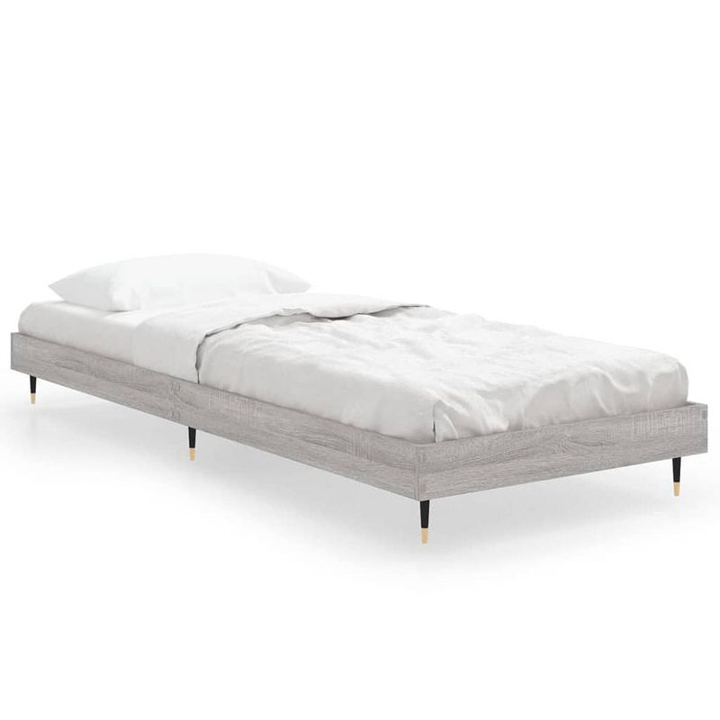 Foto van The living store bedframe - grijs sonoma eiken - 193 x 78 x 20 cm - metalen poten - multiplex lattenbodem