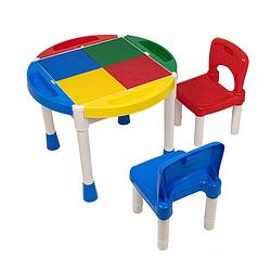 Foto van Decopatent® - kindertafel met 2 stoeltjes - speeltafel met bouwplaat
