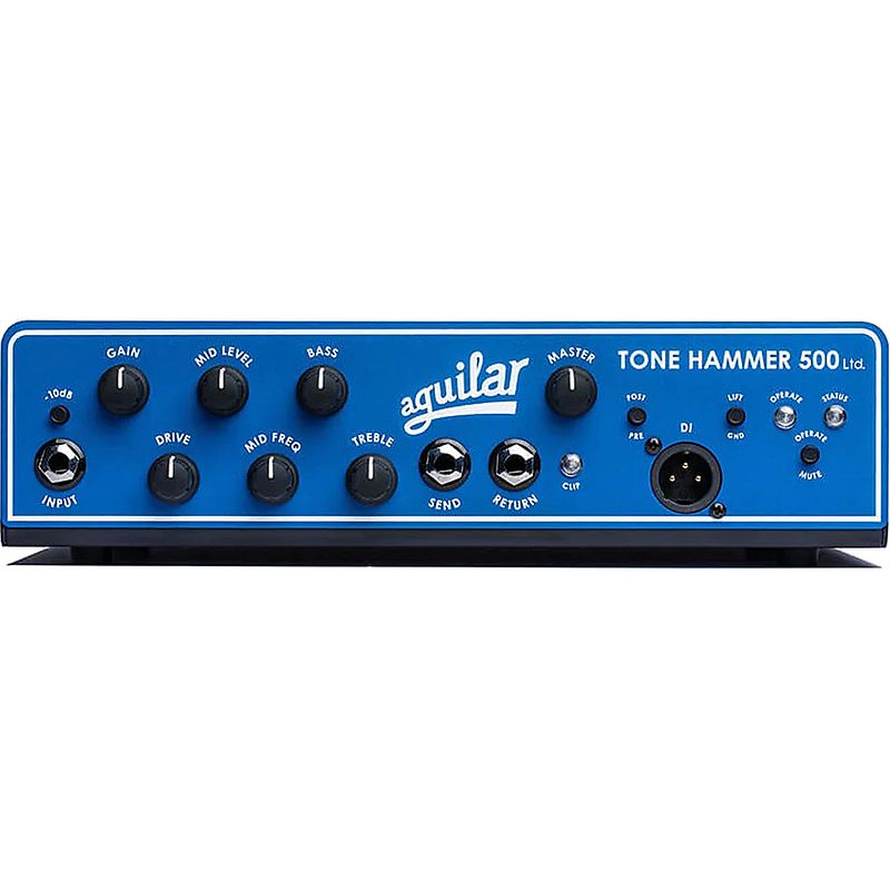 Foto van Aguilar limited edition tone hammer 500 blue basgitaarversterker top