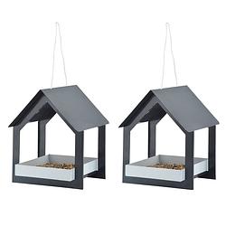 Foto van 2x stuks metalen vogelhuisjes/voedertafels hangend antraciet 23 cm - vogelhuisjes