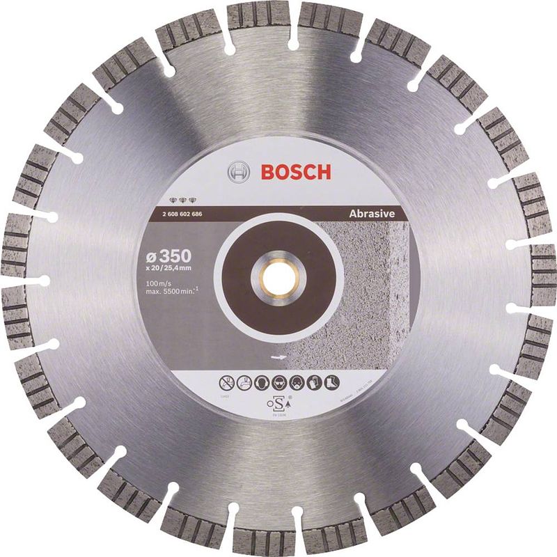 Foto van Bosch accessories 2608602686 diamanten doorslijpschijf diameter 350 mm boordiameter 20 mm 1 stuk(s)