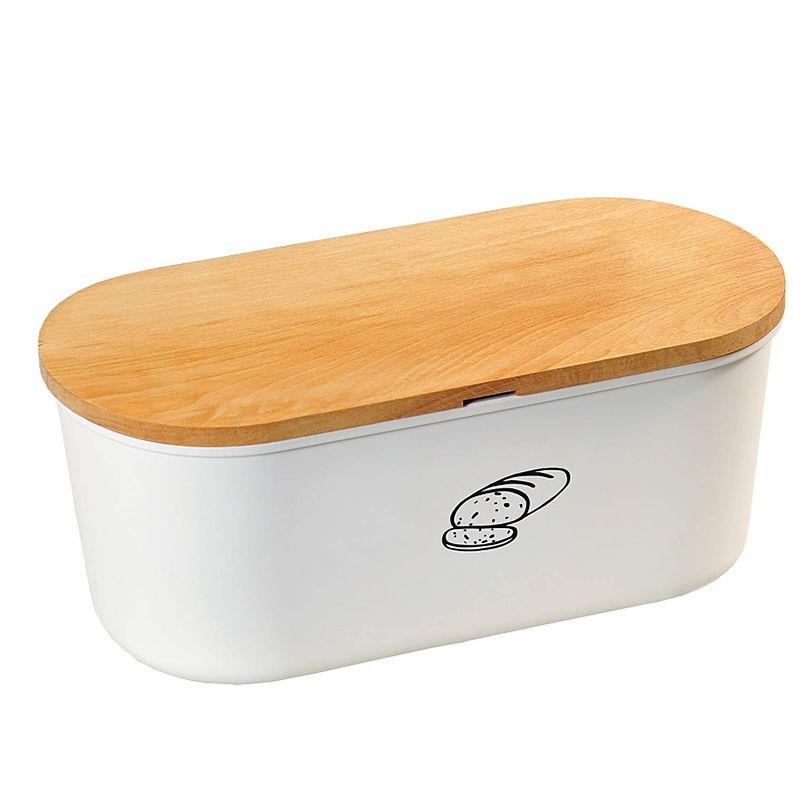 Foto van Melamine ovale 2 in 1 broodtrommel met bamboe snijplank brood bewaar