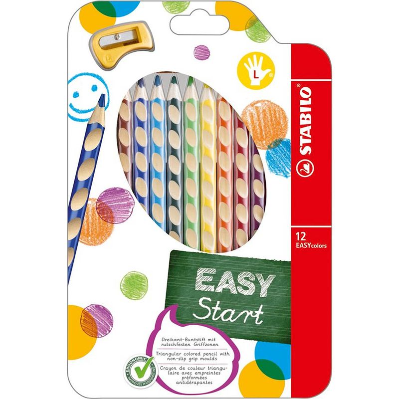 Foto van Stabilo potlood easycolors etui 12 stuks voor linkshandigen