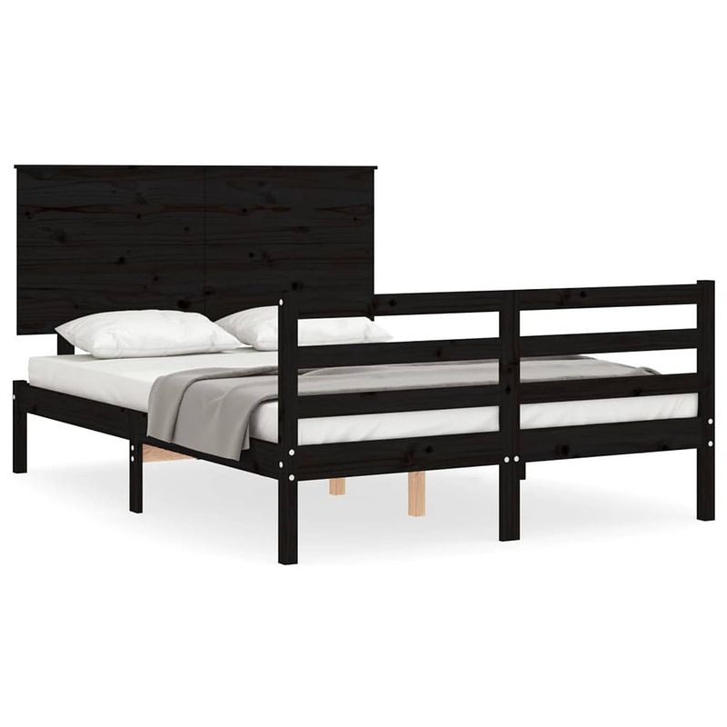 Foto van The living store bedframe grenenhout - zwart - 205.5 x 125.5 x 82.5 cm - multiplex lattenbodem