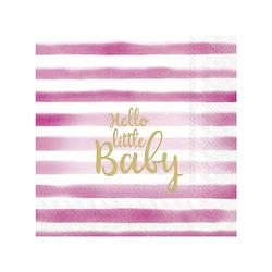 Foto van 40x roze 3-laags servetten hello little baby 33 x 33 cm - feestservetten