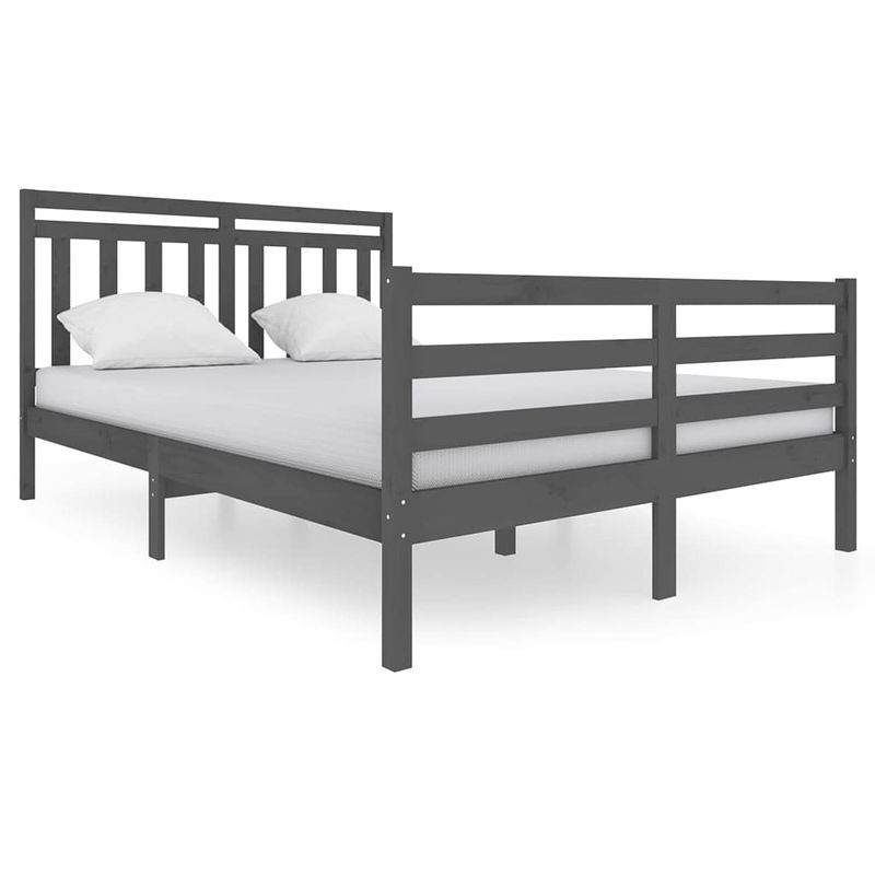 Foto van The living store bedframe - grenenhout - 140 x 200 cm - grijs