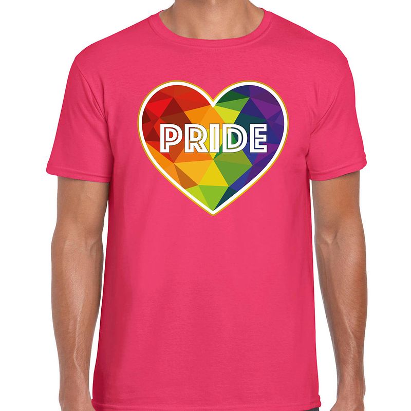 Foto van Bellatio decorations gay pride shirt - pride hartje - regenboog - heren - roze l - feestshirts