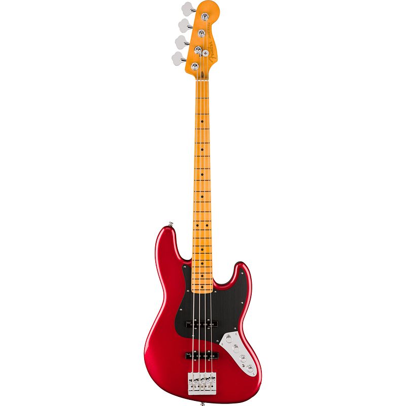 Foto van Fender american ultra ii jazz bass mn sinister red elektrische basgitaar met koffer