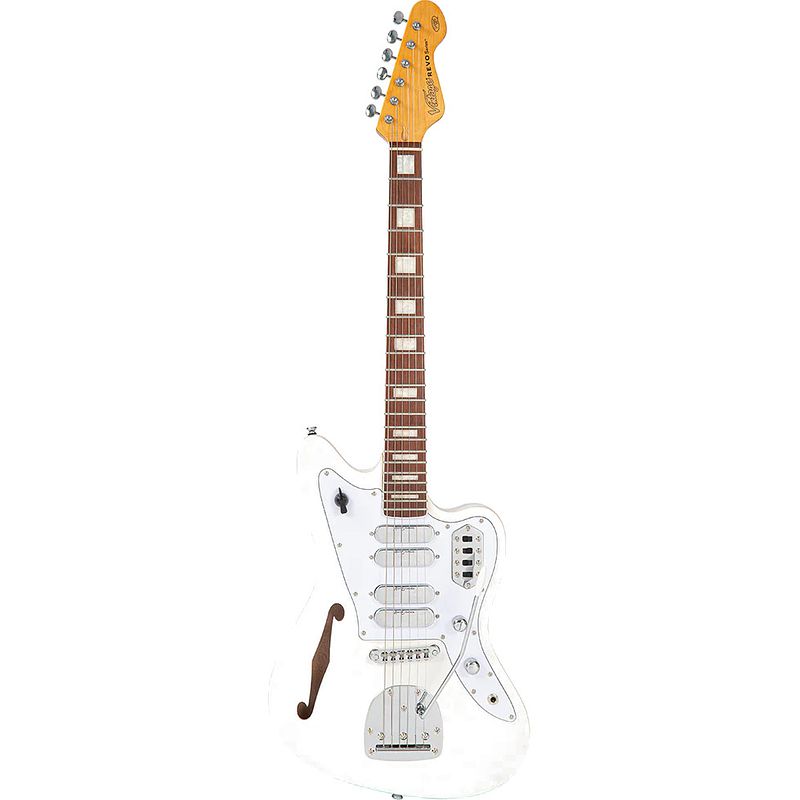 Foto van Vintage revo series surfmaster quad metallic white elektrische gitaar