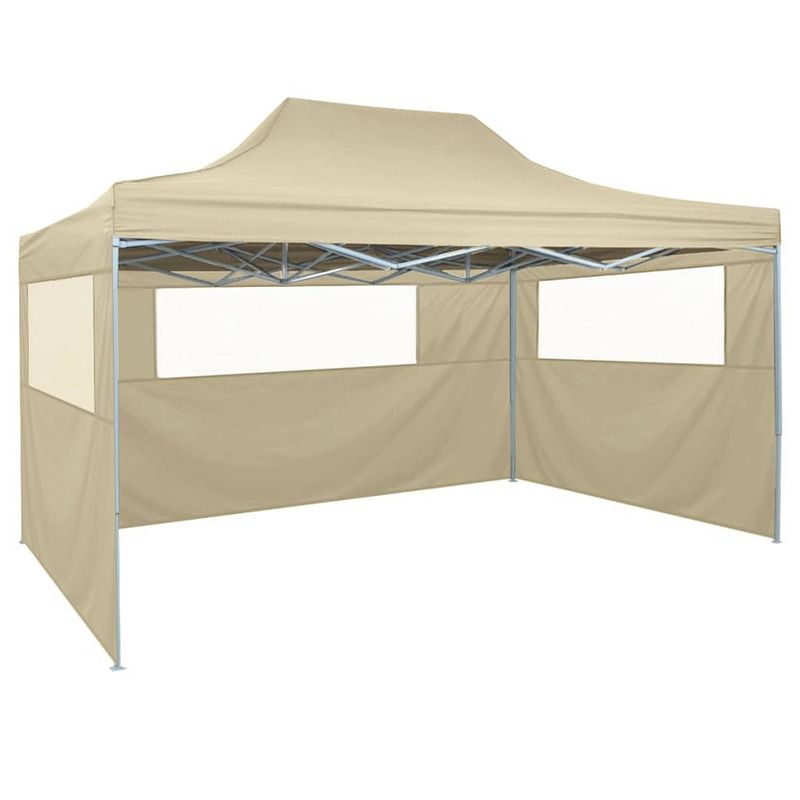 Foto van Vidaxl partytent met 3 zijwanden inklapbaar 3x4 m staal crème