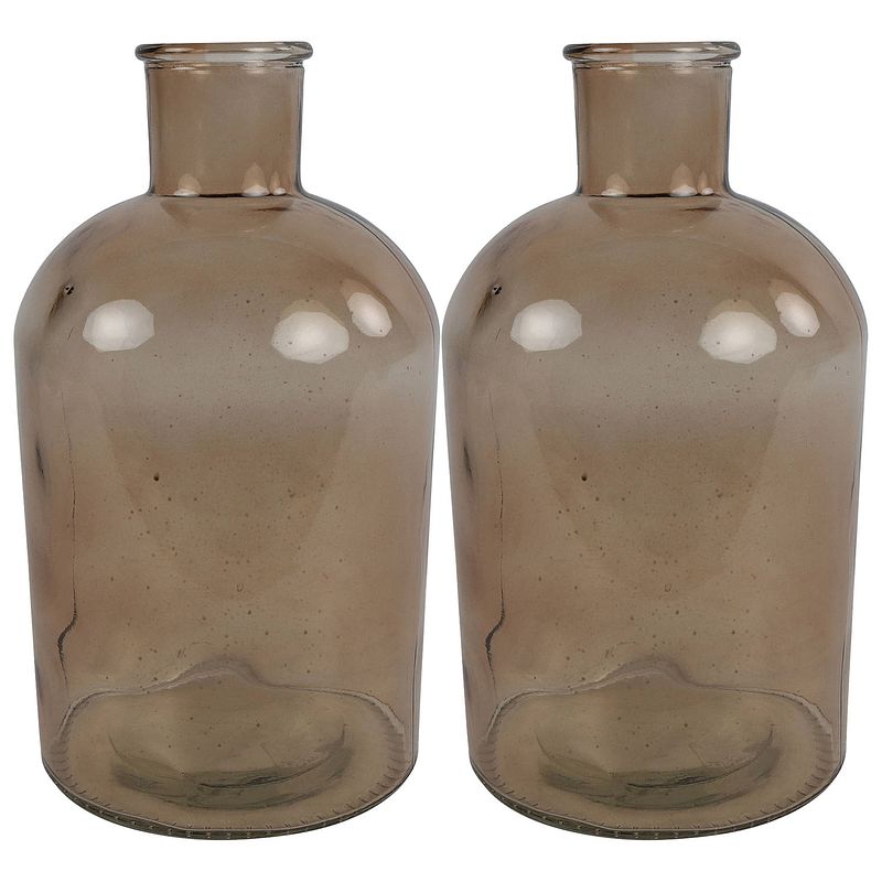 Foto van 2x stuks countryfield vaas - licht bruin glas - apotheker fles - d14 x h27 cm - vazen