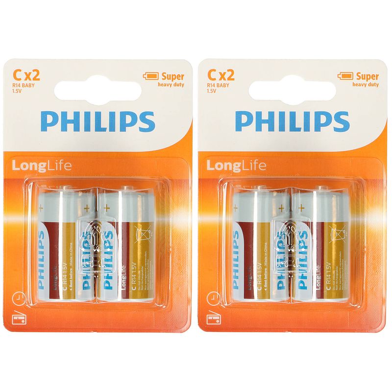 Foto van 8x philips long life batterijen lr14 c 1,5 v - batterijen