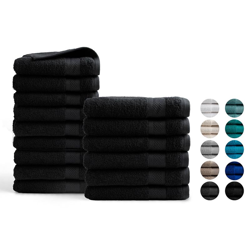 Foto van Seashell hotel handdoekset - 15 stuks - black - setinhoud: (9x) 50x100cm + (6x) 70x140cm