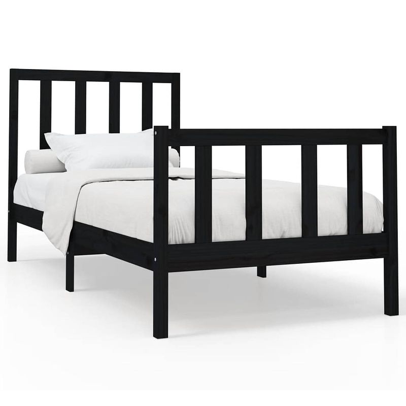 Foto van The living store bedframe - grenenhout - 205.5 x 106 x 69.5 cm - zwart