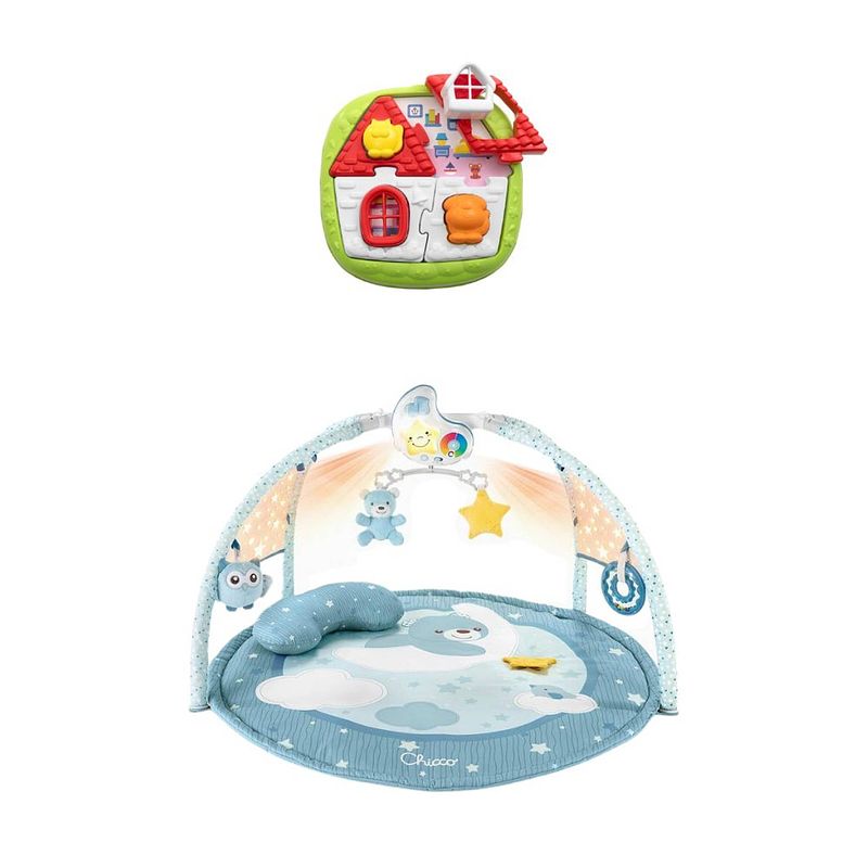 Foto van Chicco bundel - speelkleed - babygym kleurenplezier - blauw & puzzel - 2-in-1 huispuzzel