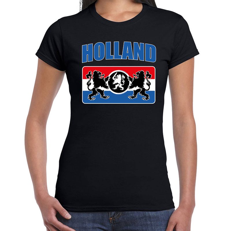 Foto van Zwart fan shirt / kleding holland met een nederlands wapen ek/ wk voor dames 2xl - feestshirts