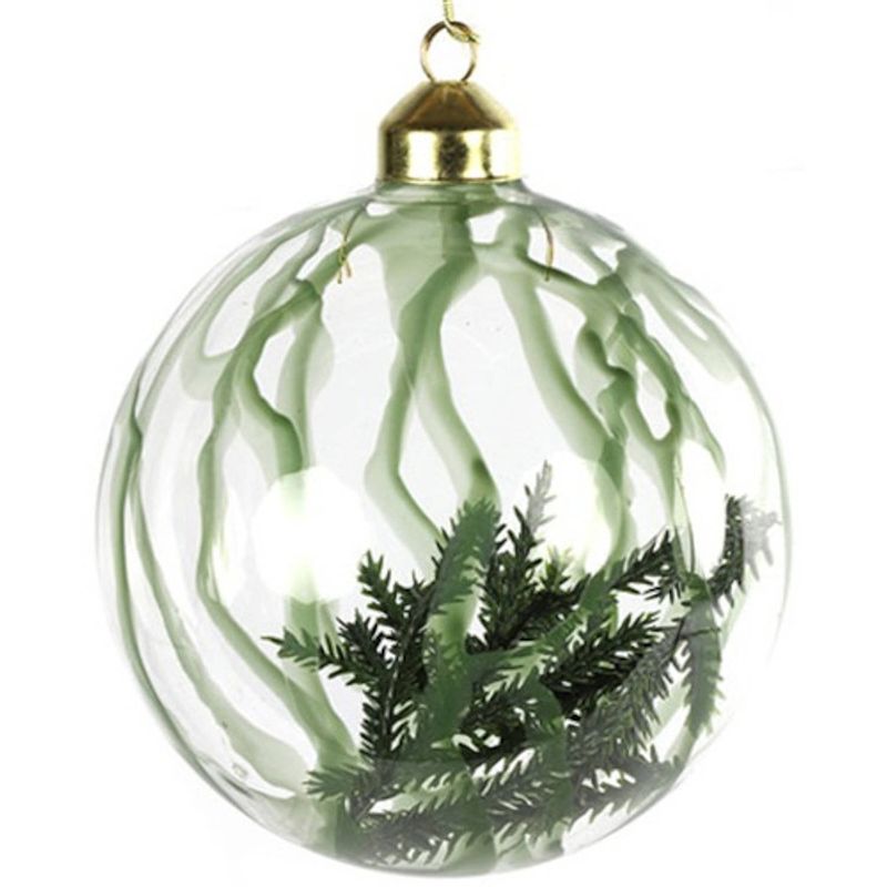 Foto van Non-branded kerstbal dennentakjes minoa 12 cm glas groen