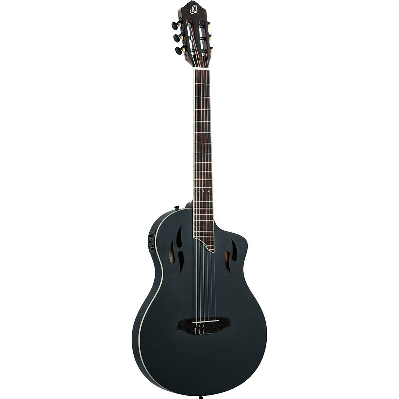 Foto van Ortega rtpstd-sbk tourplayer series standard satin black elektrisch-akoestische klassieke gitaar met gigbag